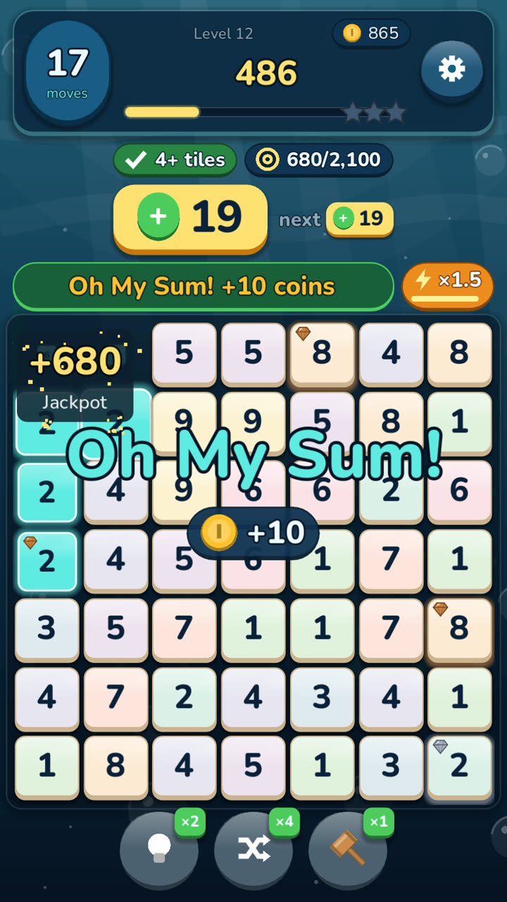 A big hit sets off the Oh My Sum! cheer and a jackpot bonus